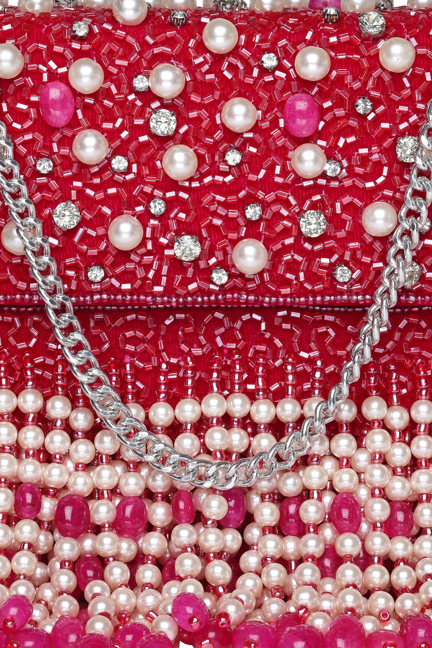 Bijoux by priya chandna Geo Series Pearl And Crystal Clutch fuchsia fashion accessories indian designer wear online shopping melange singapore