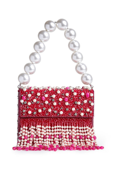 Bijoux by priya chandna Geo Series Pearl And Crystal Clutch fuchsia fashion accessories indian designer wear online shopping melange singapore