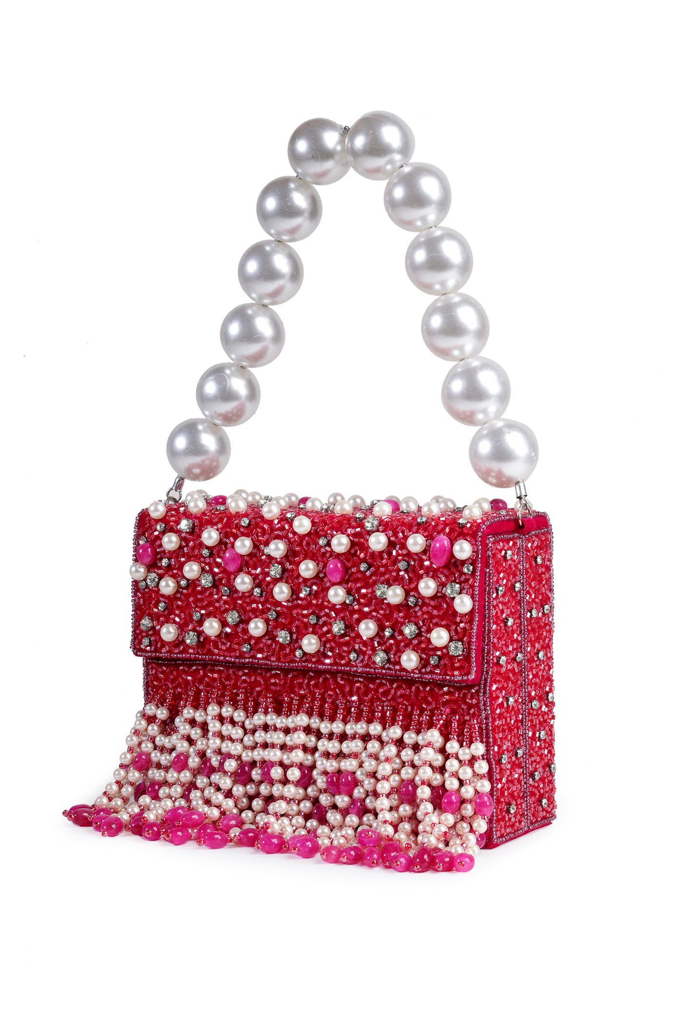 Bijoux by priya chandna Geo Series Pearl And Crystal Clutch fuchsia fashion accessories indian designer wear online shopping melange singapore