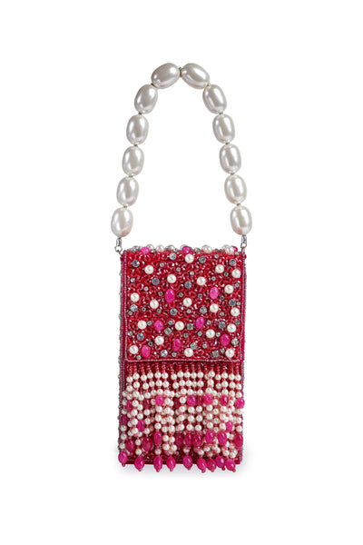 Bijoux by priya chandna geo series pearl mobile clutch fuchsia fashion accessories indian designer wear online shopping melange singapore