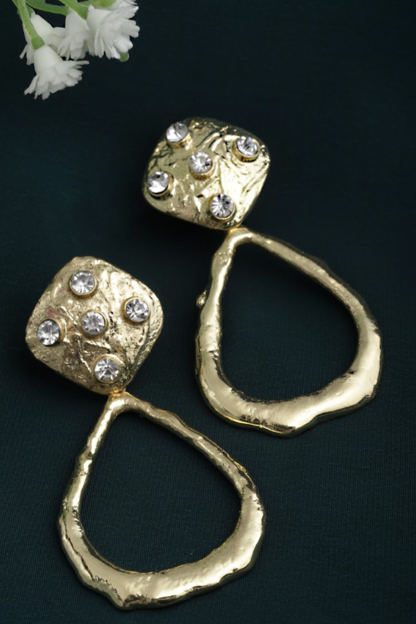 Bijoux by Priya Chandna Hammered Metal Danglers Crystal jewellery indian designer wear online shopping melange singapore
