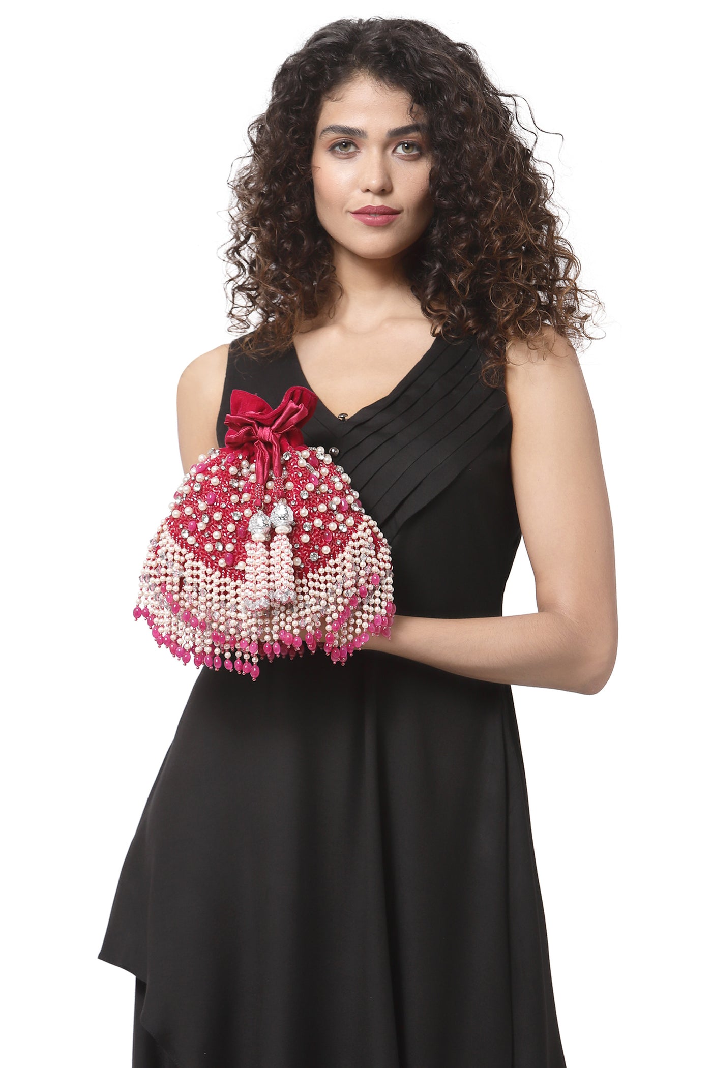 Bijoux by priya chandna Kiara Potli In Fuchsia fashion accessories indian designer wear online shopping melange singapore