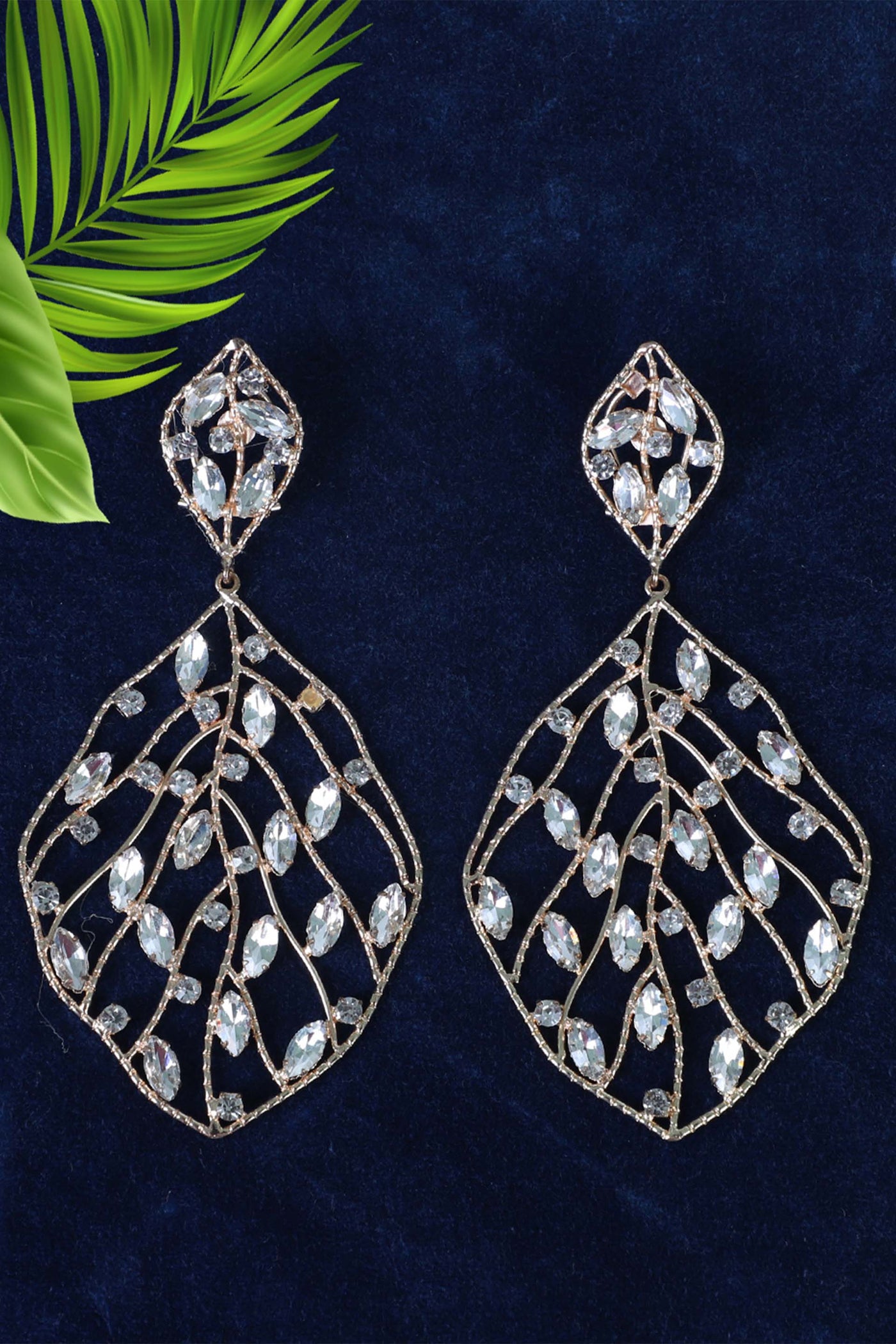 bijoux by priya chandna Leaflet in Crystal gold fashion jewellery earrings online shopping melange singapore indian designer wear