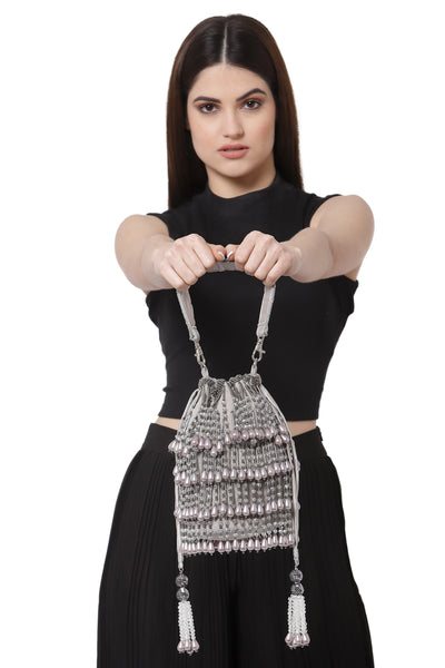 Bijoux by priya chandna Nargis Bucket Bag grey fashion accessories indian designer wear online shopping melange singapore