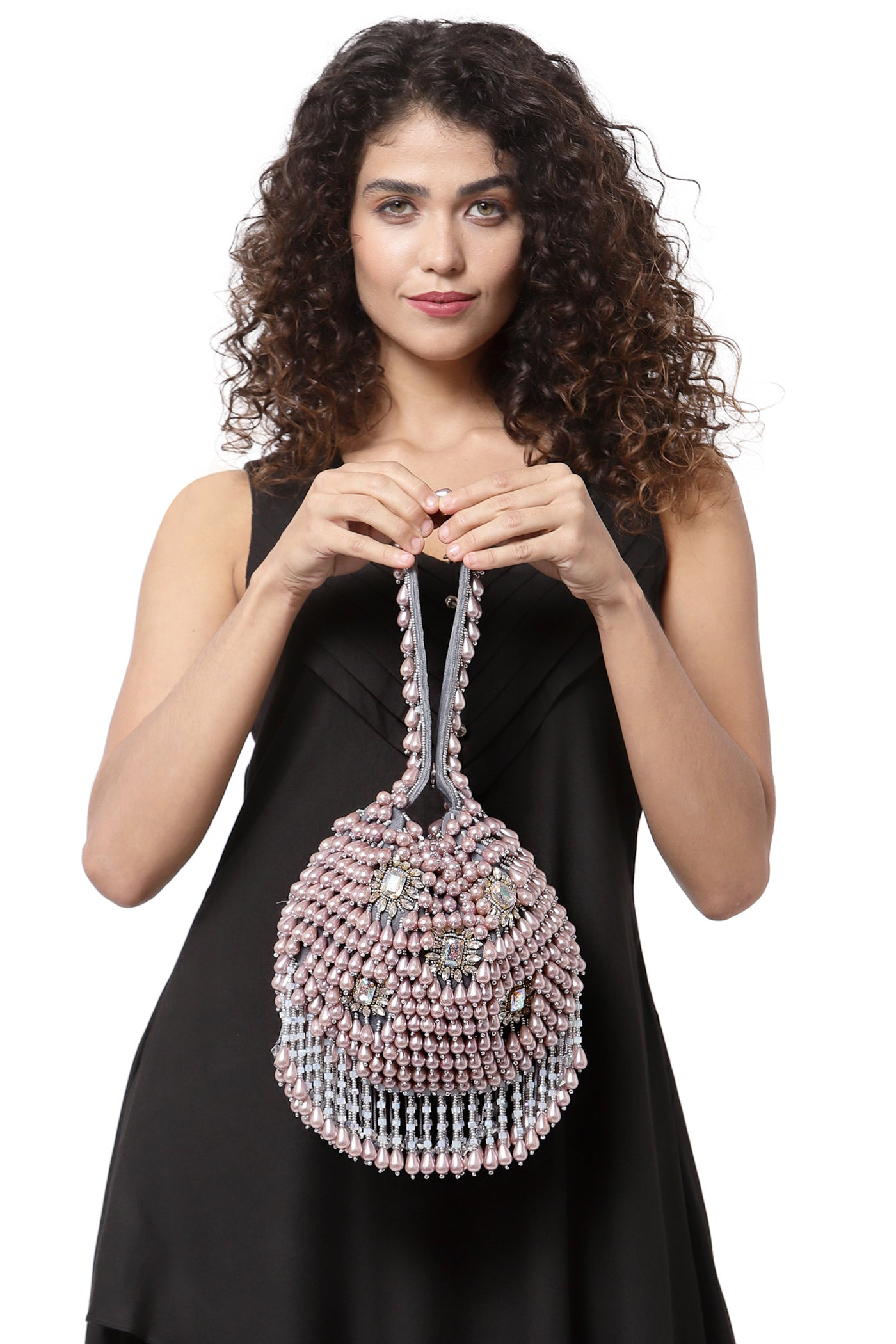 Bijoux by priya chandna pearl drop button up potli in grey fashion accessories indian designer wear online shopping melange singapore