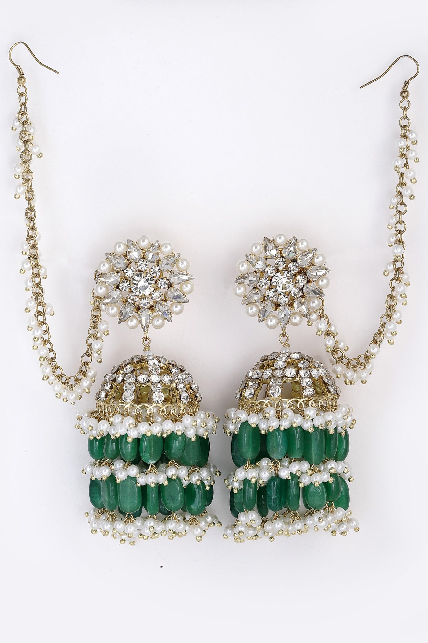 Bijoux by priya chandna Rani Mini Jhumkis In Emerald green and crystal fashion imitation jewellery  indian designer wear online shopping melange singapore