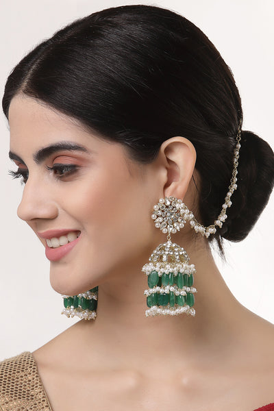 Bijoux by priya chandna Rani Mini Jhumkis In Emerald green and crystal fashion imitation jewellery  indian designer wear online shopping melange singapore