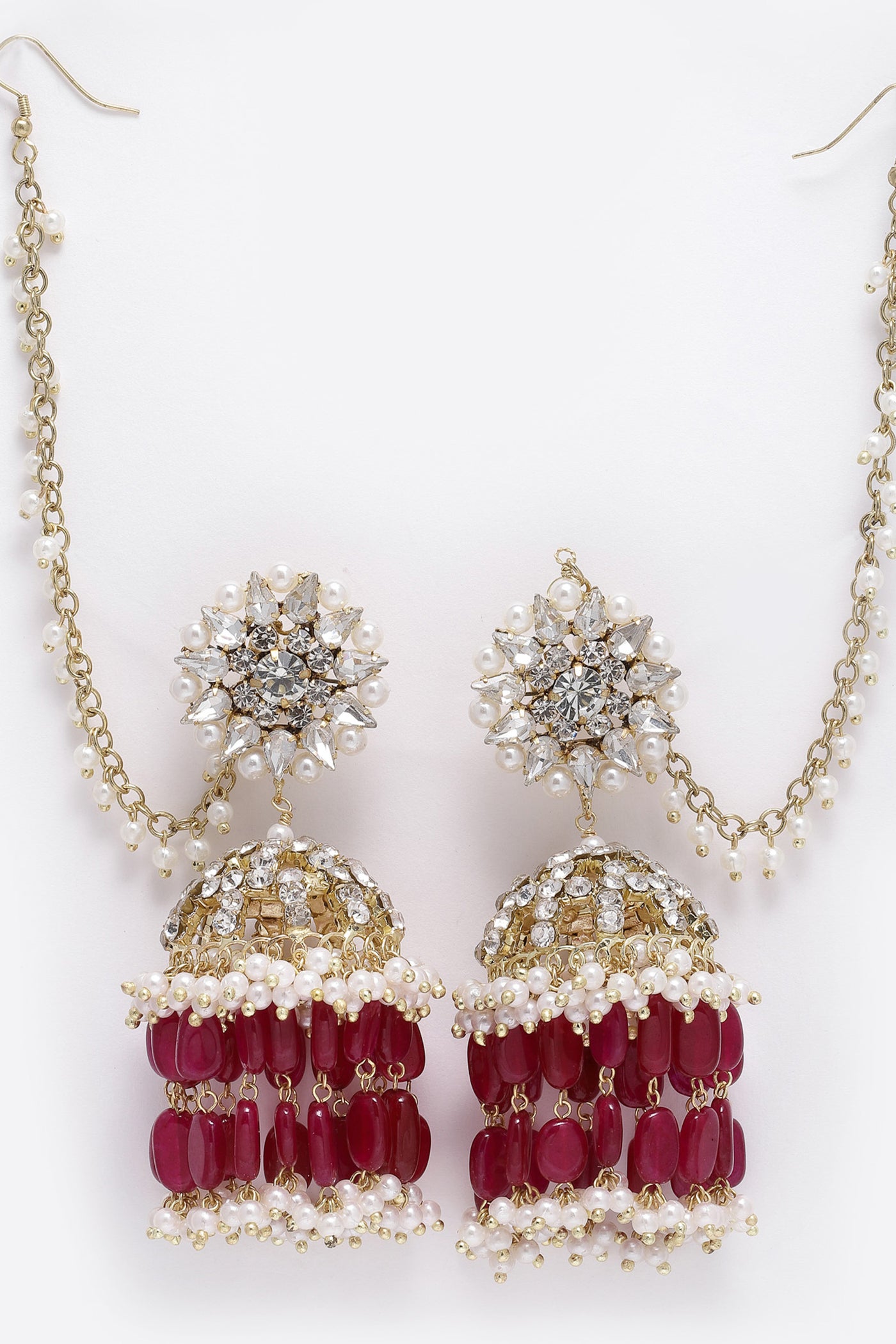 Bijoux by priya chandna Rani Mini Jhumkis In Ruby red and crystal fashion imitation jewellery  indian designer wear online shopping melange singapore