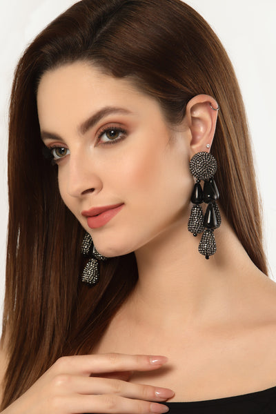 Bijoux by priya chandna Resin And Crystal Drop Earring In Black fashion imitation jewellery  indian designer wear online shopping melange singapore