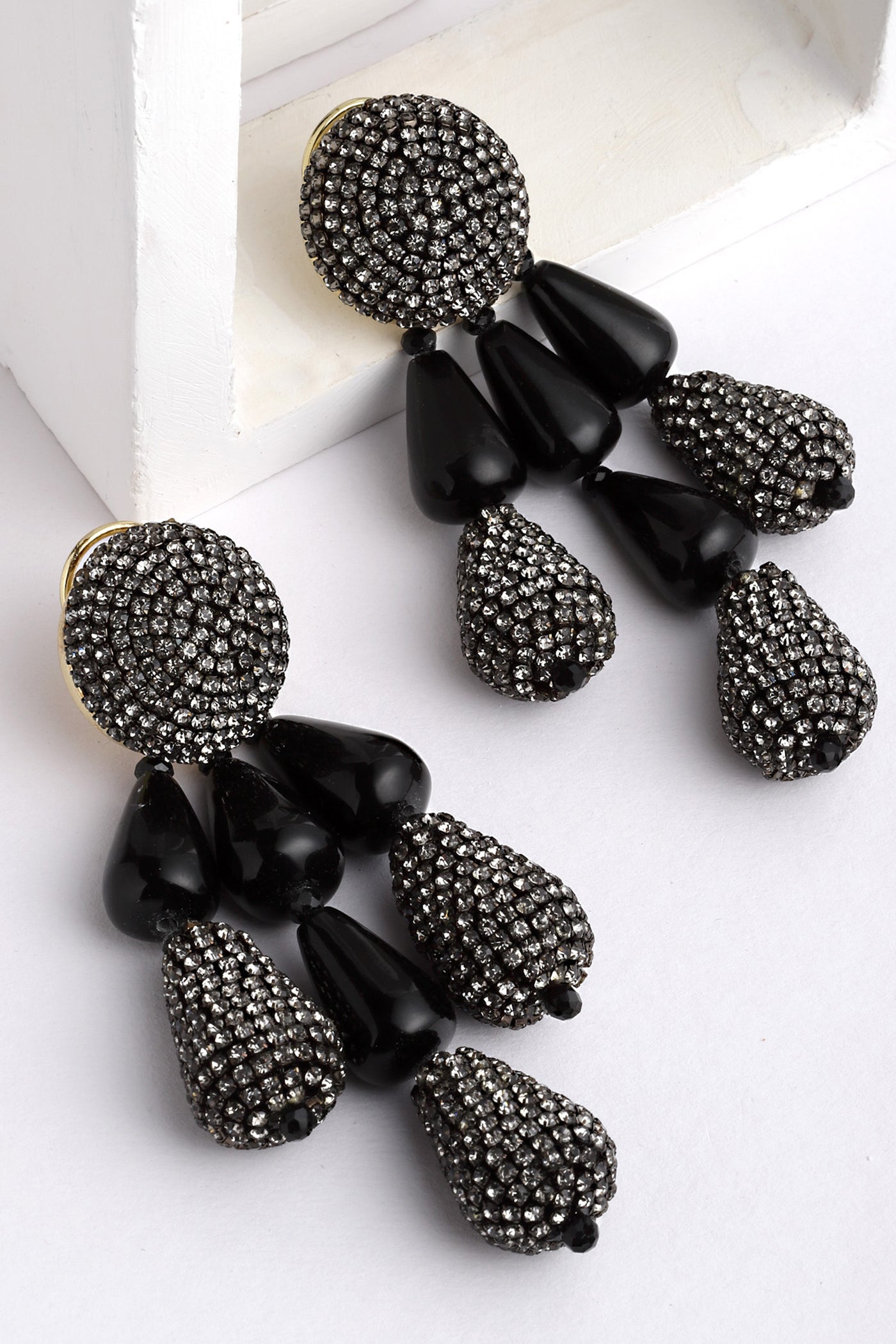 Bijoux by priya chandna Resin And Crystal Drop Earring In Black fashion imitation jewellery  indian designer wear online shopping melange singapore