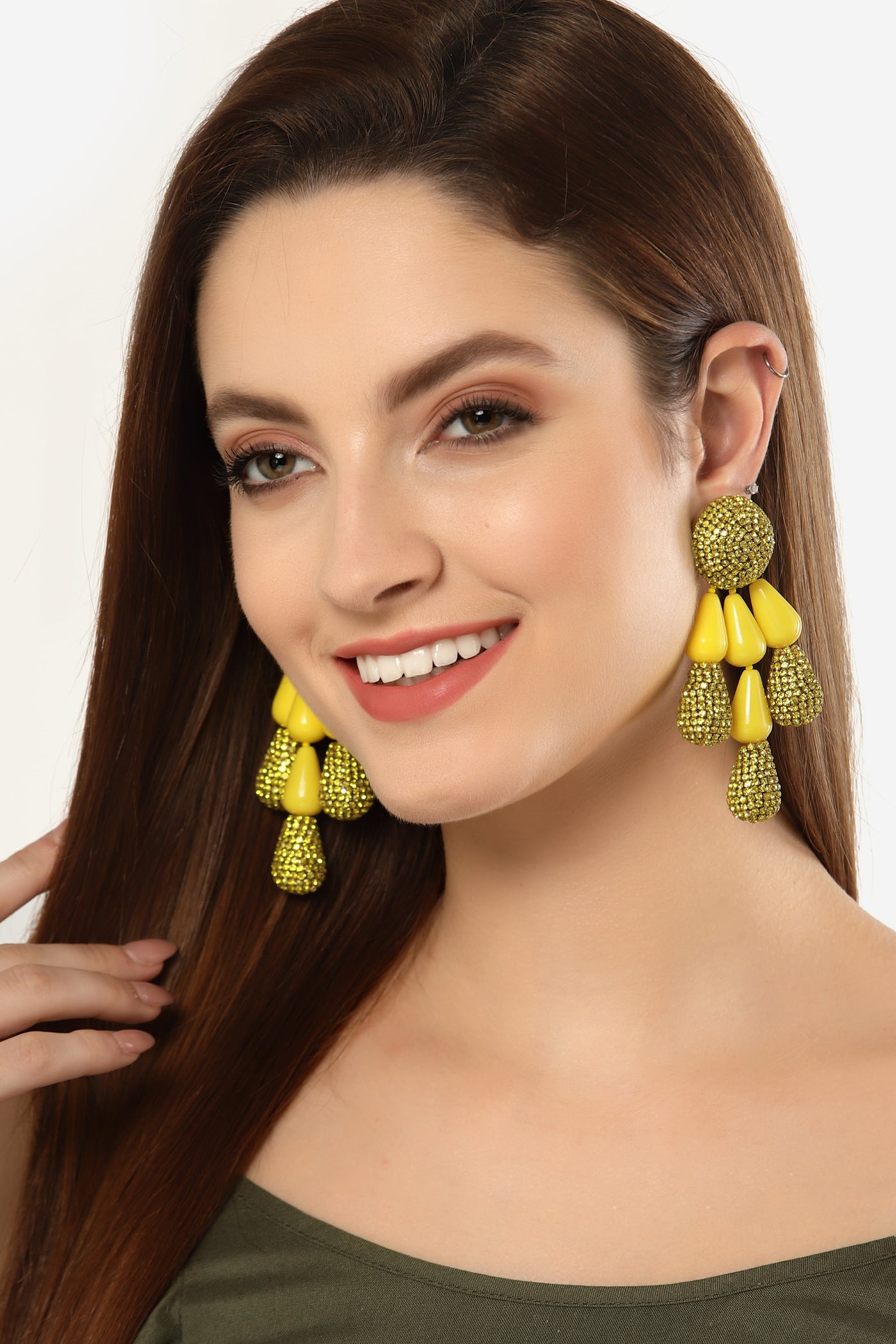 Bijoux by priya chandna Resin And Crystal Drop Earring In Yellow fashion imitation jewellery  indian designer wear online shopping melange singapore