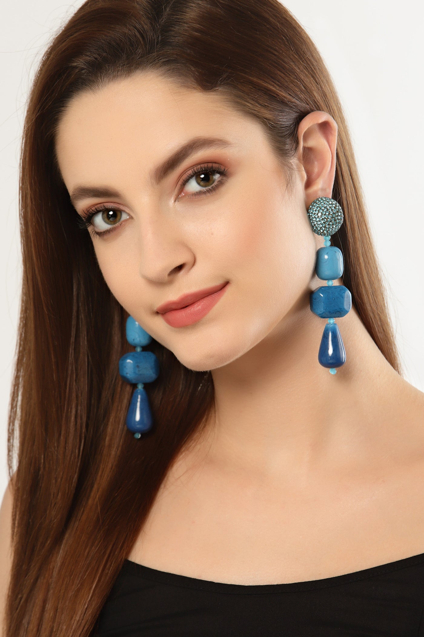 Bijoux by priya chandna Resin Drops With Crystal Wrapping In Blue fashion imitation jewellery  indian designer wear online shopping melange singapore