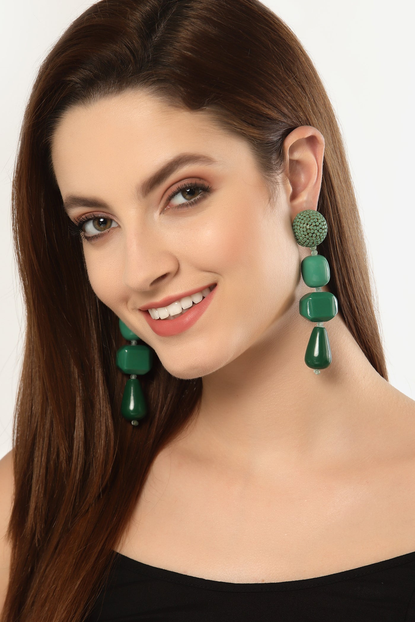 Bijoux by priya chandna Resin Drops With Crystal Wrapping In Green fashion imitation jewellery  indian designer wear online shopping melange singapore