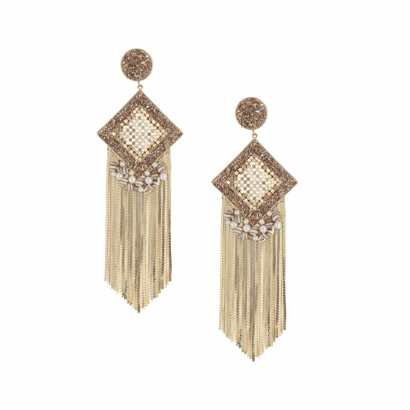 Waterfall Earrings With Shell And Metal Chain