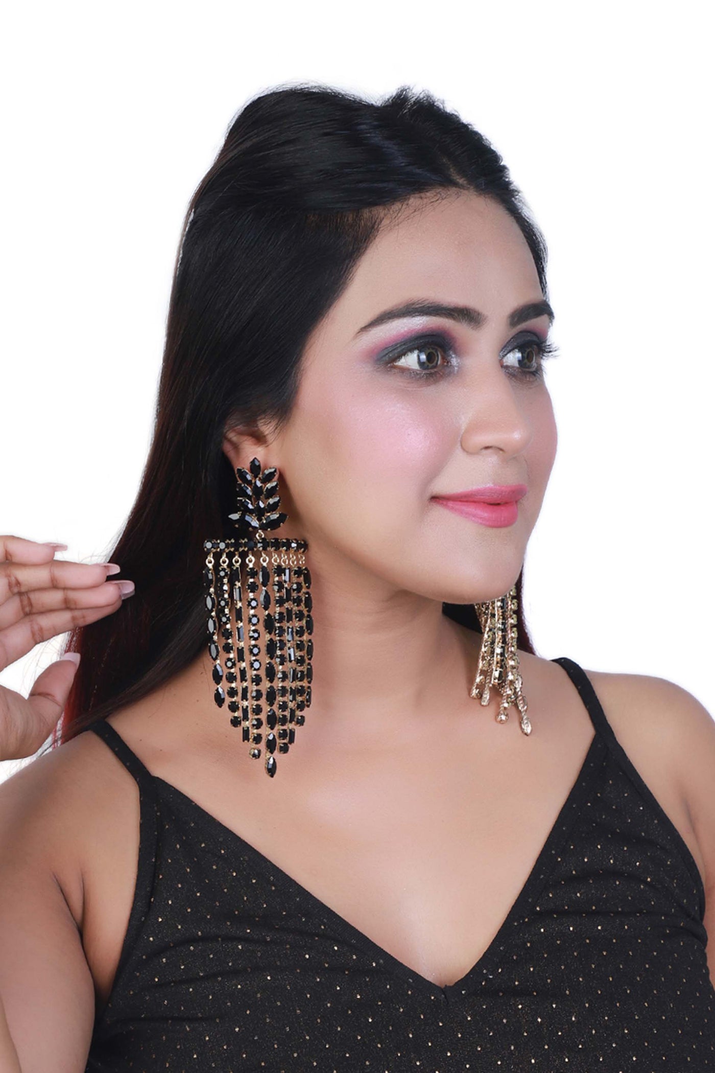 Bijoux by Priya Chandna Waterfall Earrings black gold fashion jewellery online shopping melange singapore indian designer wear