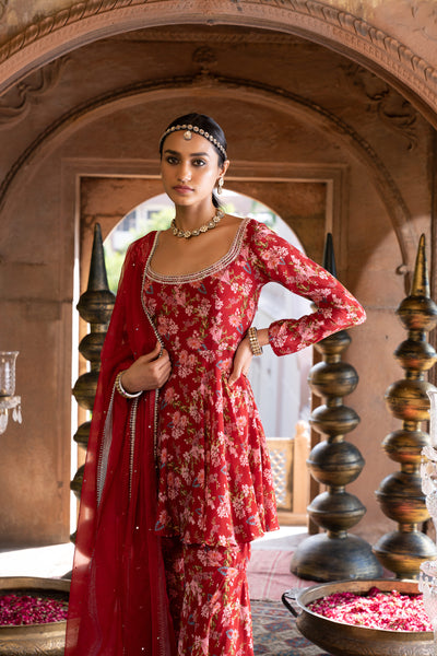 Chavvi Aggarwa Maroon Printed Sharara Set Online Shopping Melange Singapore Indian Designer Wear
