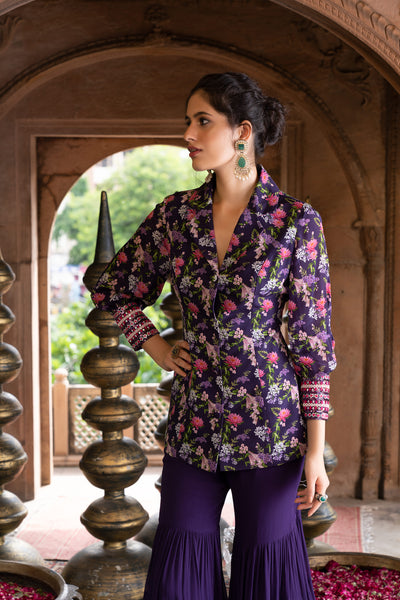 Chavvi Aggarwa Purple Printed Jacket and Sharara Online Shopping Melange Singapore Indian Designer Wear