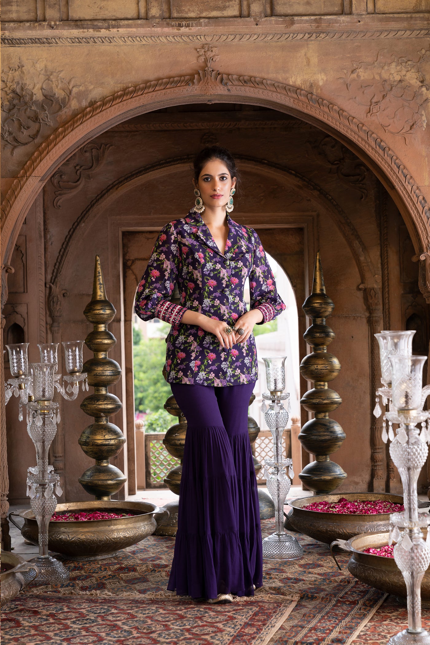 Chavvi Aggarwa Purple Printed Jacket and Sharara Online Shopping Melange Singapore Indian Designer Wear