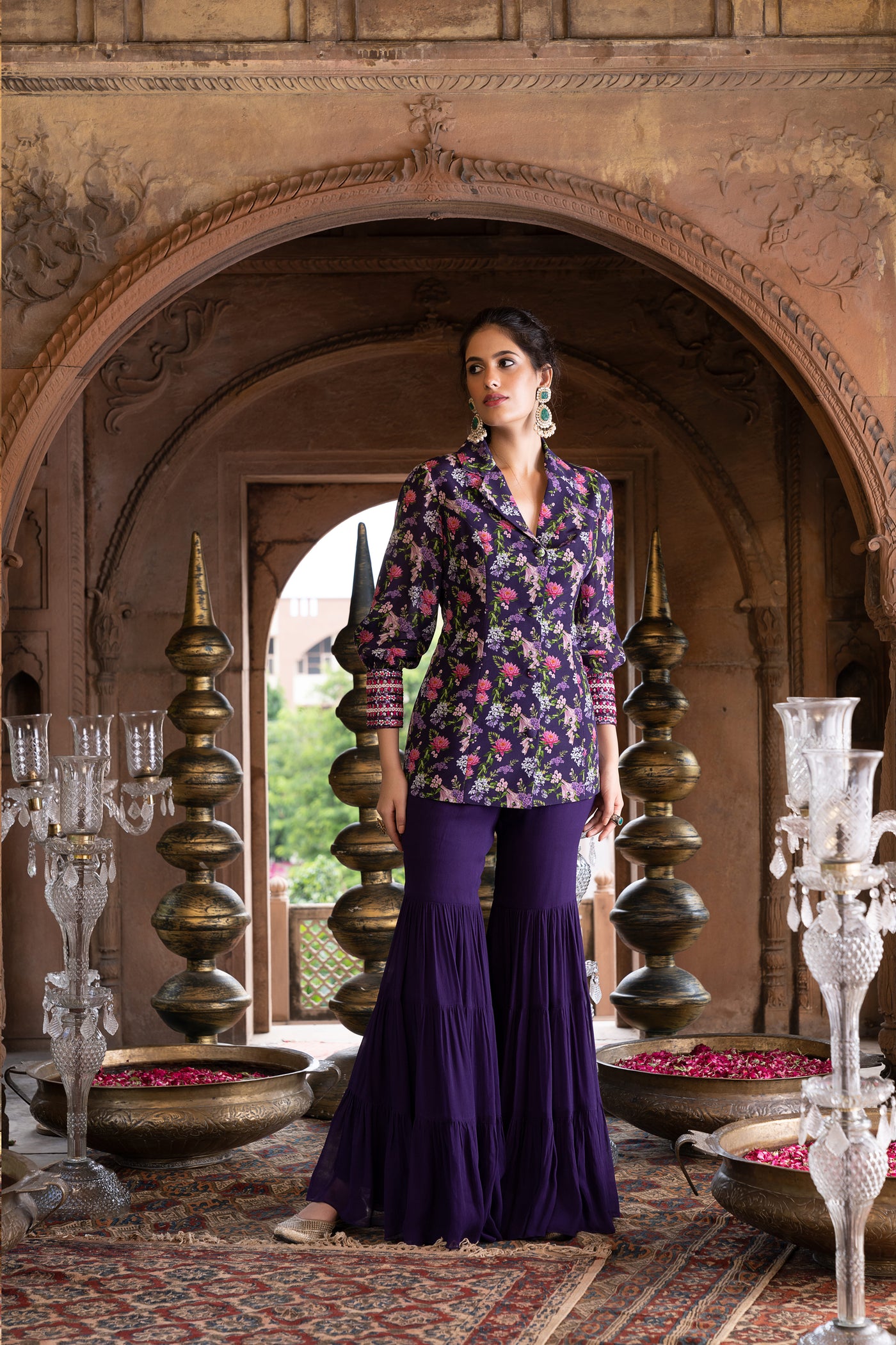 Chavvi Aggarwa Purple Printed Jacket and Sharara Online Shopping Melange Singapore Indian Designer Wear