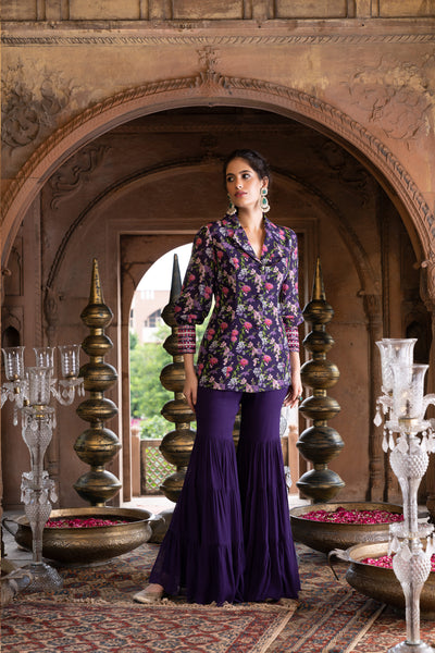 Chavvi Aggarwa Purple Printed Jacket and Sharara Online Shopping Melange Singapore Indian Designer Wear