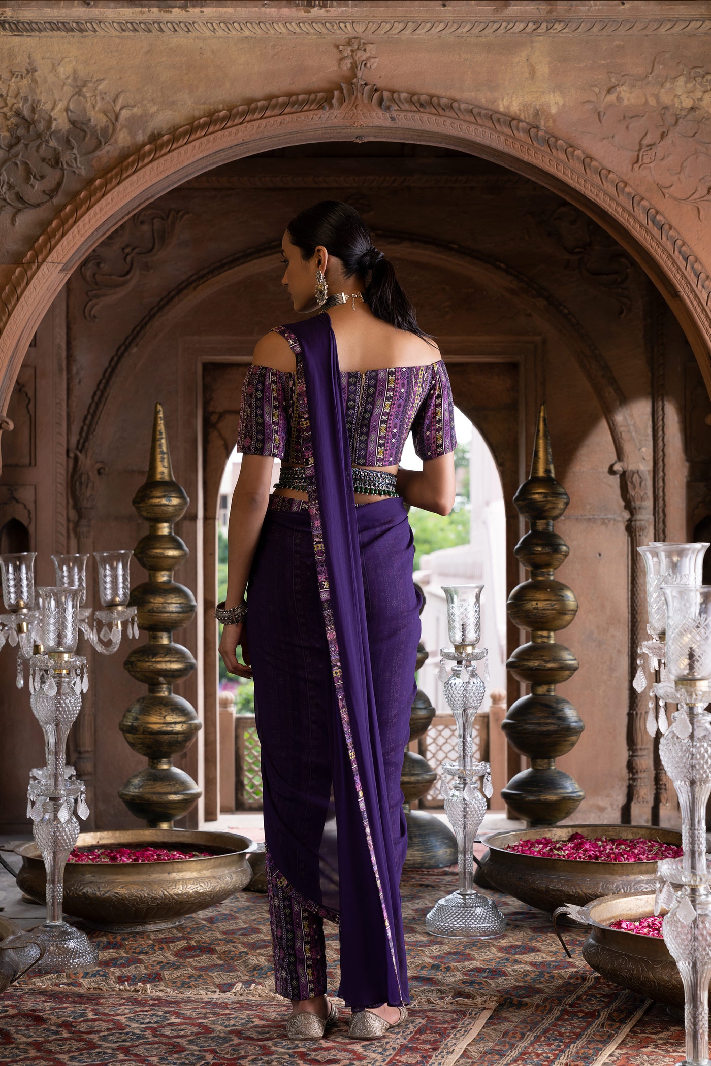 Chavvi Aggarwa Purple Printed Pant Saree With Blouse and Belt Online Shopping Melange Singapore Indian Designer Wear