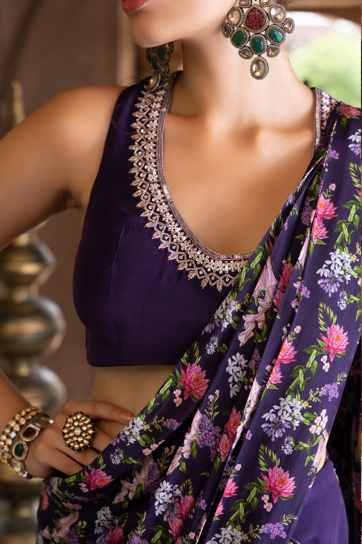 Chavvi Aggarwa Purple Printed Pant Saree With Blouse Online Shopping Melange Singapore Indian Designer Wear