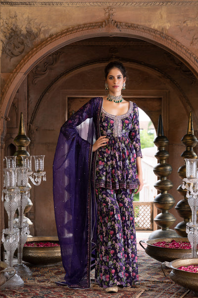 Chavvi Aggarwa Purple Printed Sharara Set Online Shopping Melange Singapore Indian Designer Wear