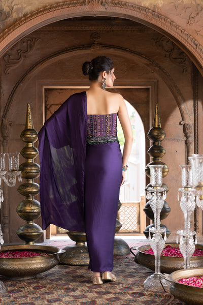 Chavvi Aggarwa Purple Saree Gown With Belt Online Shopping Melange Singapore Indian Designer Wear