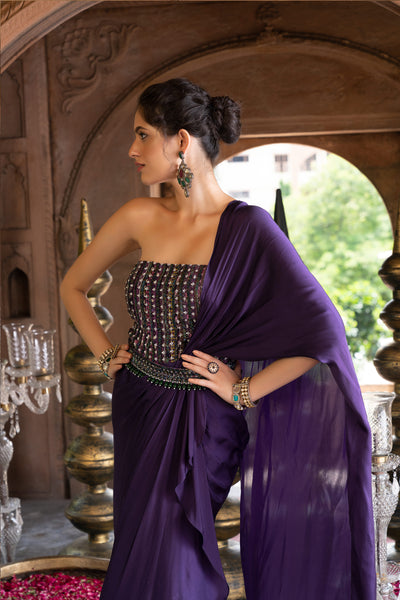 Chavvi Aggarwa Purple Saree Gown With Belt Online Shopping Melange Singapore Indian Designer Wear