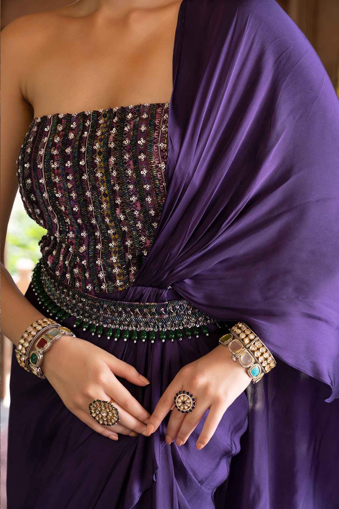 Chavvi Aggarwa Purple Saree Gown With Belt Online Shopping Melange Singapore Indian Designer Wear