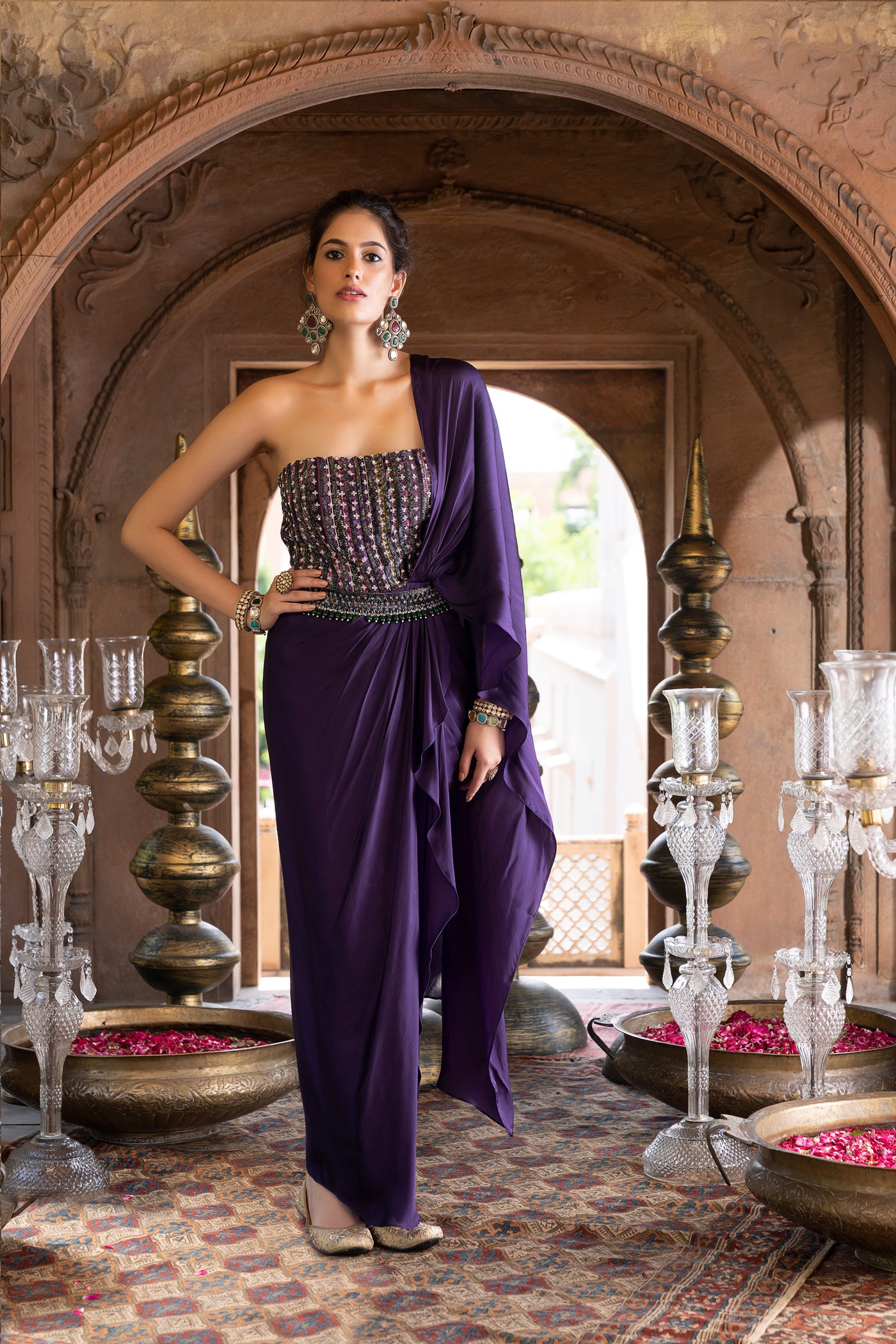 Chavvi Aggarwa Purple Saree Gown With Belt Online Shopping Melange Singapore Indian Designer Wear