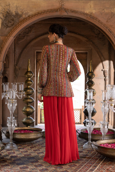 Chavvi Aggarwa Red Printed Tunic With Palazzo Online Shopping Melange Singapore Indian Designer Wear