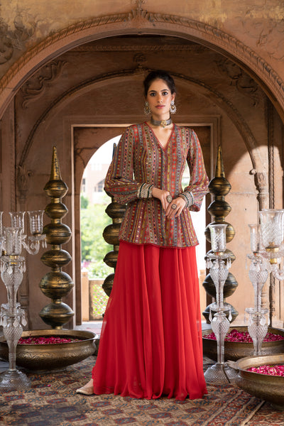 Chavvi Aggarwa Red Printed Tunic With Palazzo Online Shopping Melange Singapore Indian Designer Wear