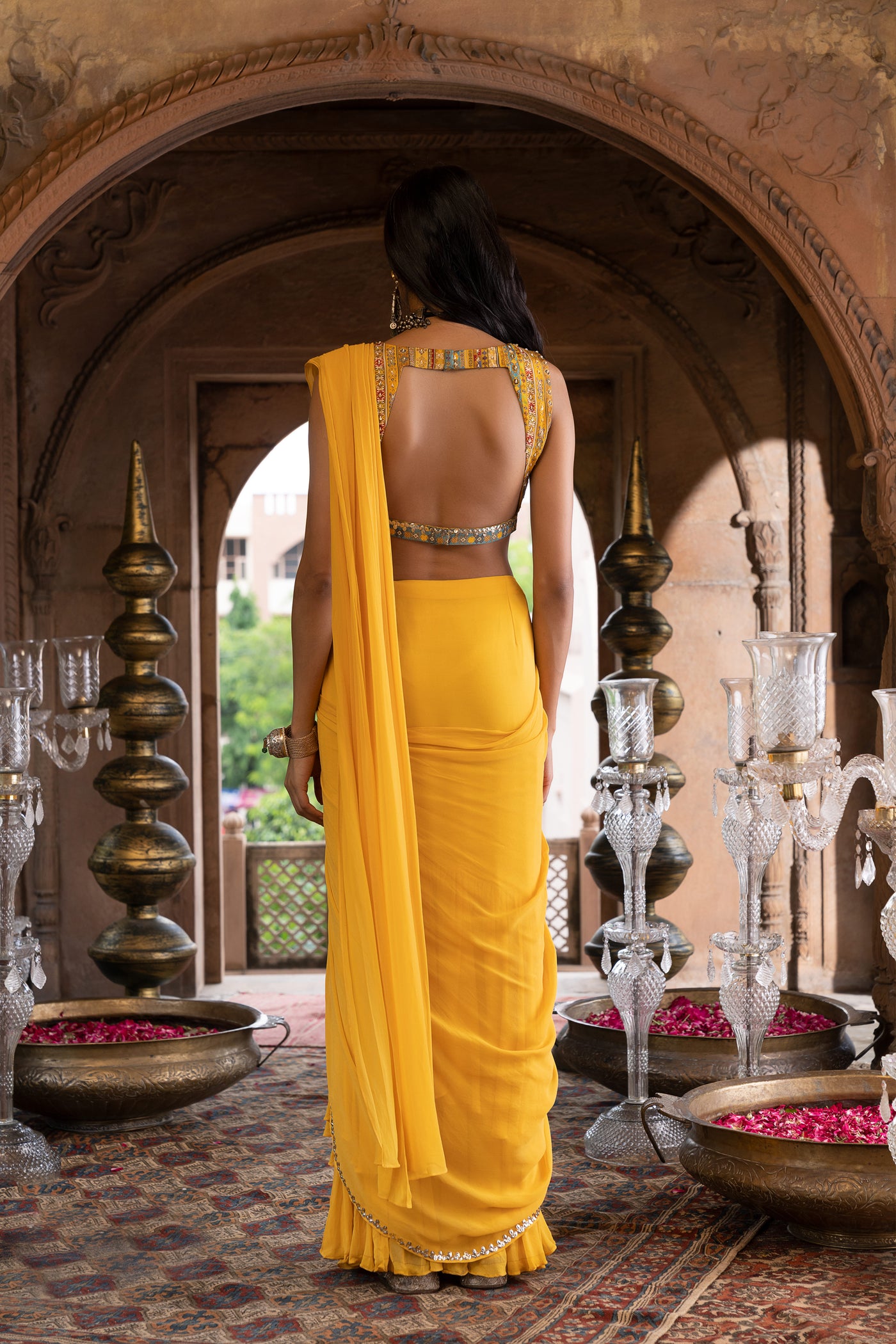 Chavvi Aggarwa Yellow Pre-draped Saree With Blouse  Online Shopping Melange Singapore Indian Designer Wear