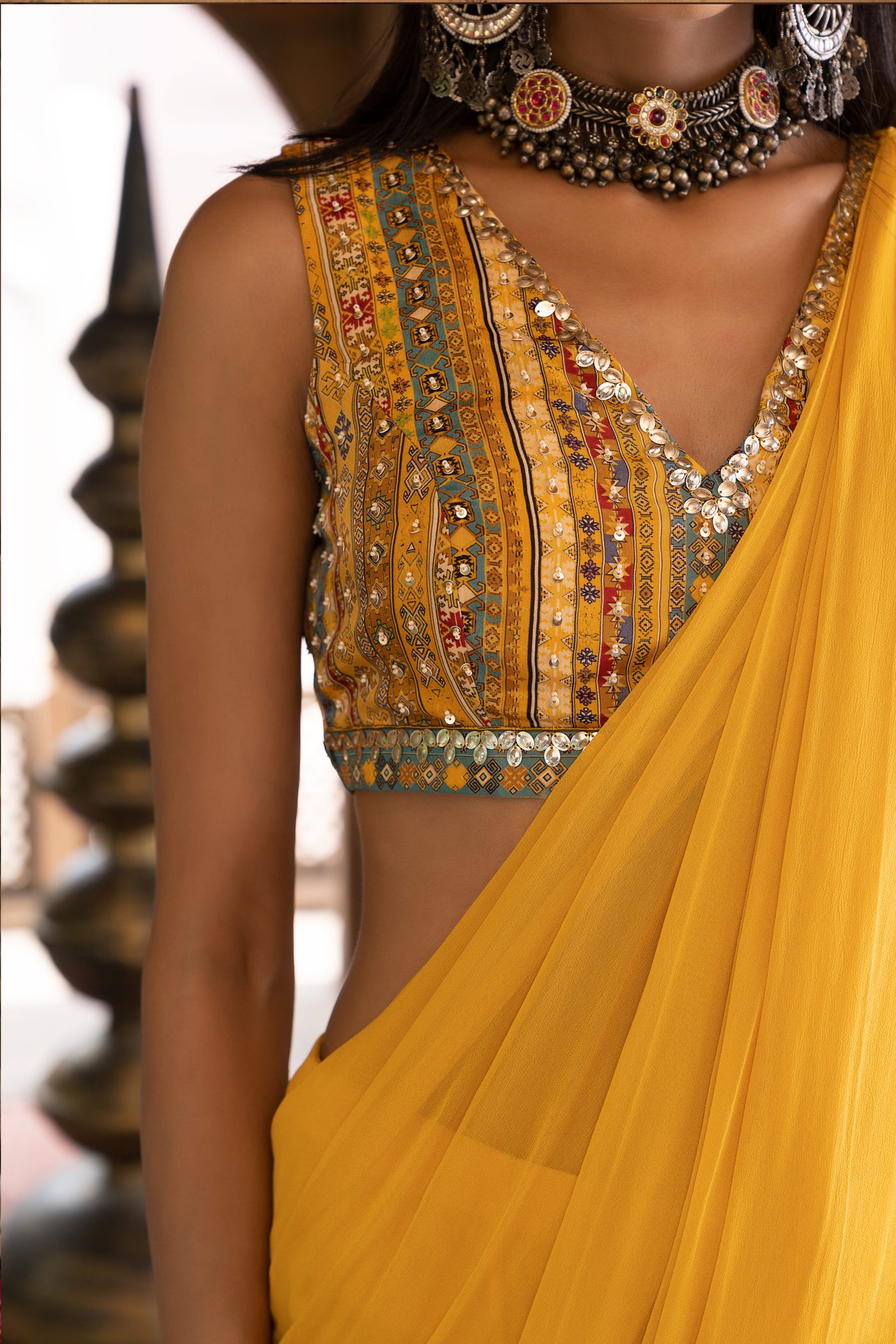 Chavvi Aggarwa Yellow Pre-draped Saree With Blouse  Online Shopping Melange Singapore Indian Designer Wear