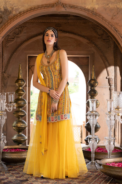 Chavvi Aggarwa Yellow Printed Kurta With Palazzo Online Shopping Melange Singapore Indian Designer Wear