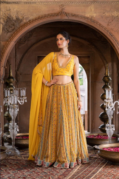 Chavvi Aggarwa Yellow Printed Lehenga Set Online Shopping Melange Singapore Indian Designer Wear