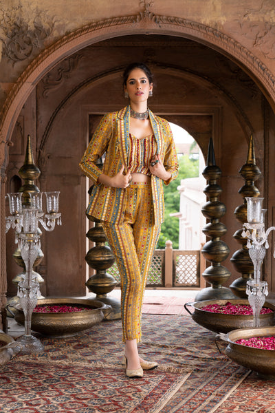 Chavvi Aggarwa Yellow Printed Pant Suit With Inner Online Shopping Melange Singapore Indian Designer Wear