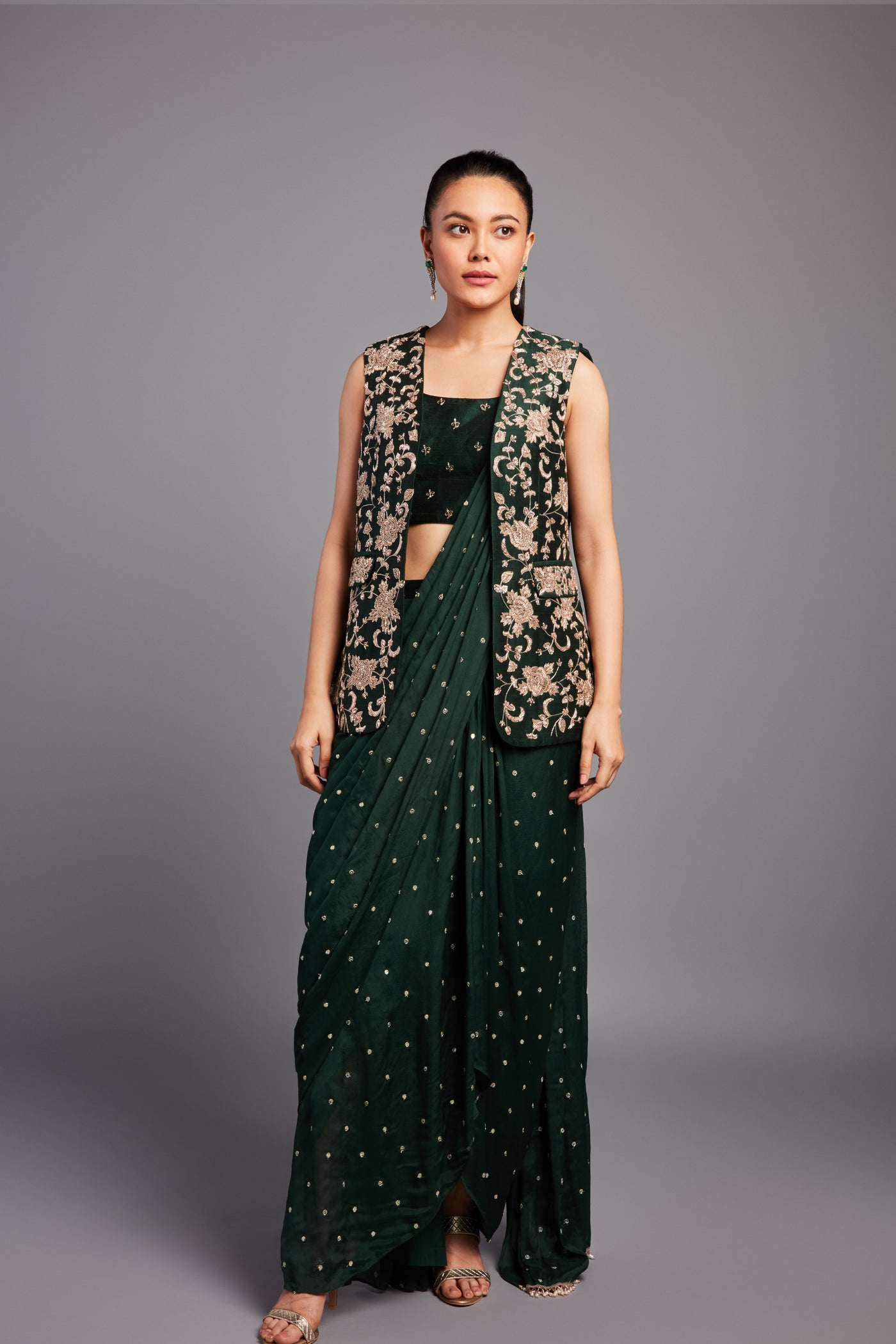 Chamee and Palak Amayra Jacket Saree Set indian designer wear online shopping melange singapore