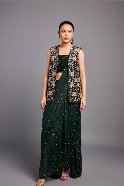 Chamee and Palak Amayra Jacket Saree Set indian designer wear online shopping melange singapore