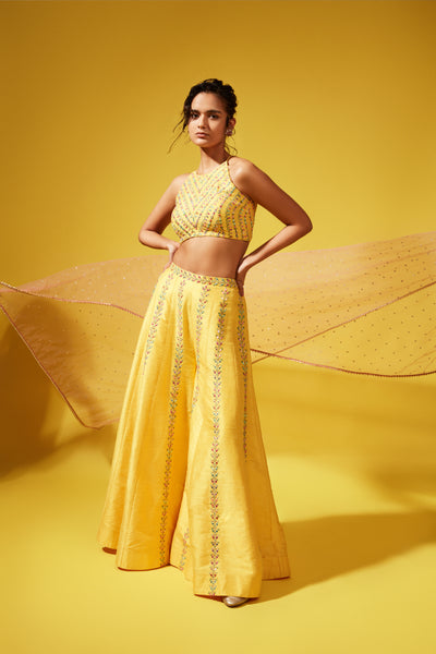 Chamee and Palak Gina Yellow Pallazo indian designer wear online shopping melange singapore