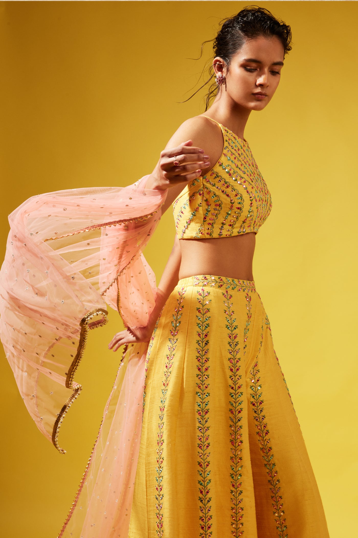 Chamee and Palak Gina Yellow Pallazo indian designer wear online shopping melange singapore