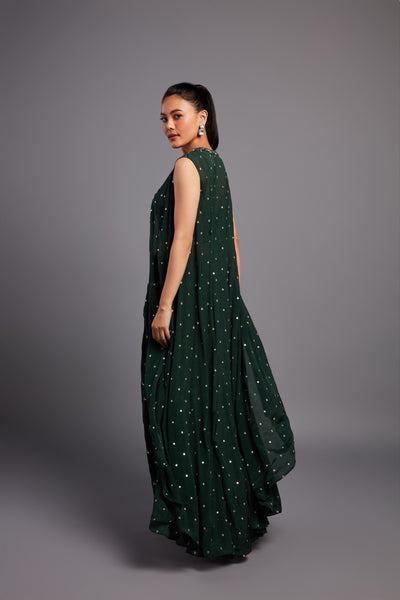 Chamee and Palak Gul Drape Skirt-forest Green indian designer wear online shopping melange singapore