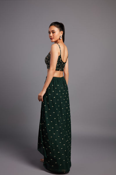 Chamee and Palak Gul Drape Skirt-forest Green indian designer wear online shopping melange singapore