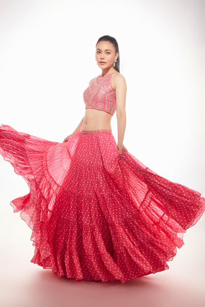 Chamee and Palak Halter Pink Bandhani  Shelby indian designer wear online shopping melange singapore