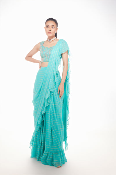 Chamee and Palak Honey dew ruffle saree indian designer wear online shopping melange singapore