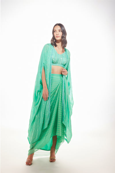 Chamee and Palak Julia cape with drape skirt indian designer wear online shopping melange singapore