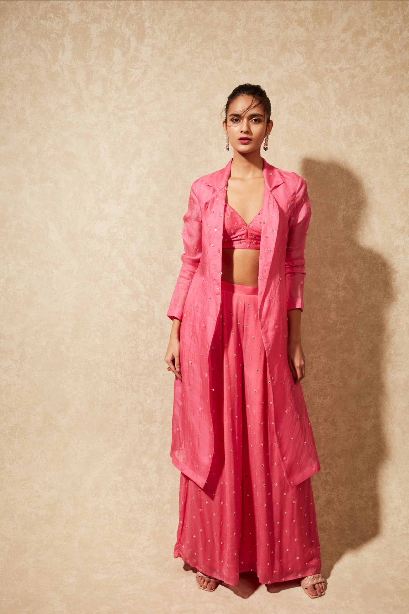Chamee and Palak June Organza Trench Jacket And Flared Pants indian designer wear online shopping melange singapore