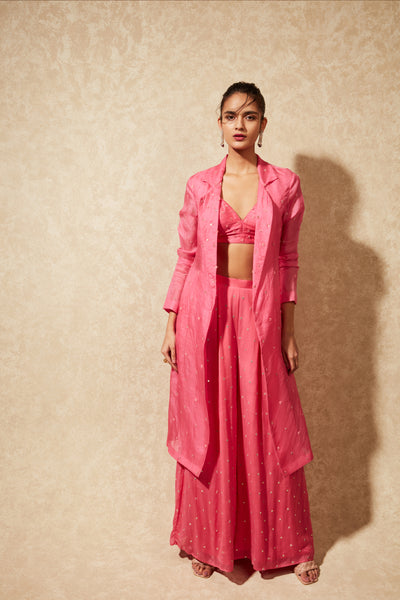 Chamee and Palak June Organza Trench Jacket And Flared Pants indian designer wear online shopping melange singapore