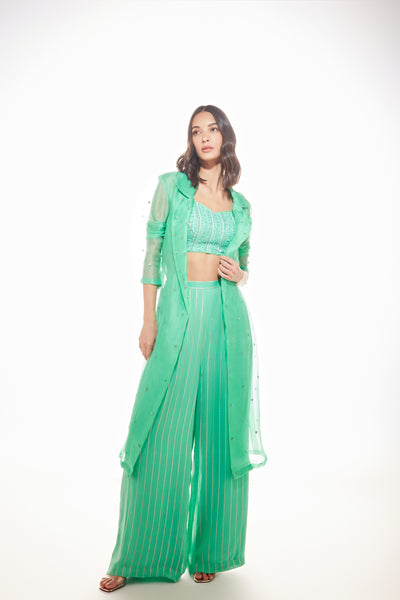 Chamee and Palak June Trench Jacket Set - Sea green indian designer wear online shopping melange singapore